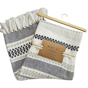 Bohemian Style Cotton Throw Blanket With Texture Decorative Blue 50x60in India‎